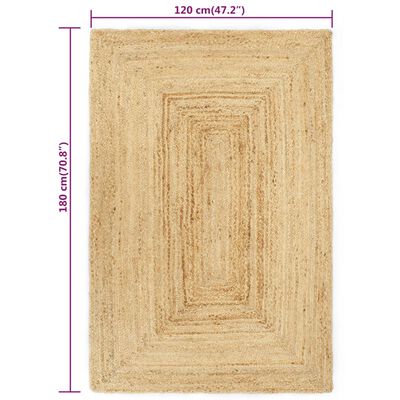 vidaXL Ръчно тъкан килим от юта, естествен цвят, 120x180 см