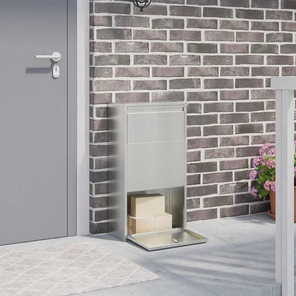 vidaXL Пощенска кутия за пратки с врата Сребрист 44 x 22 x 82 см
