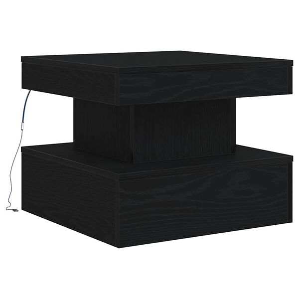 vidaXL Маса за кафе с LED осветление, черна дъб, 50x50x40 см