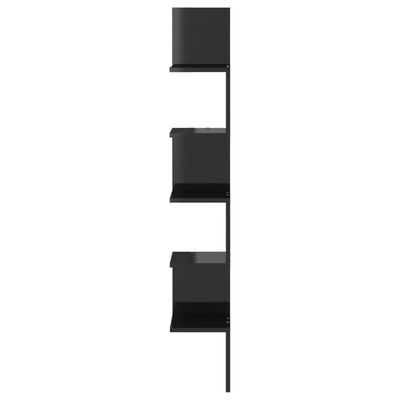 vidaXL Стенен ъглов рафт, черен гланц, 20x20x127,5 см, ПДЧ