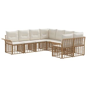vidaXL Комплект дивани за открито 8 pcs Естествено и кремаво бяло