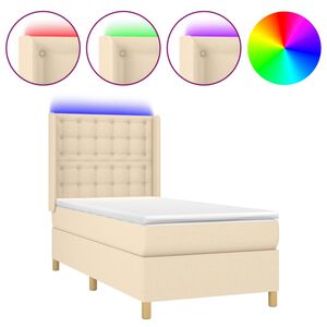 vidaXL Боксспринг легло с матрак и LED, кремаво, 100x200 см, плат