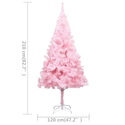 vidaXL Изкуствена осветена коледна елха със стойка розова 210 см PVC