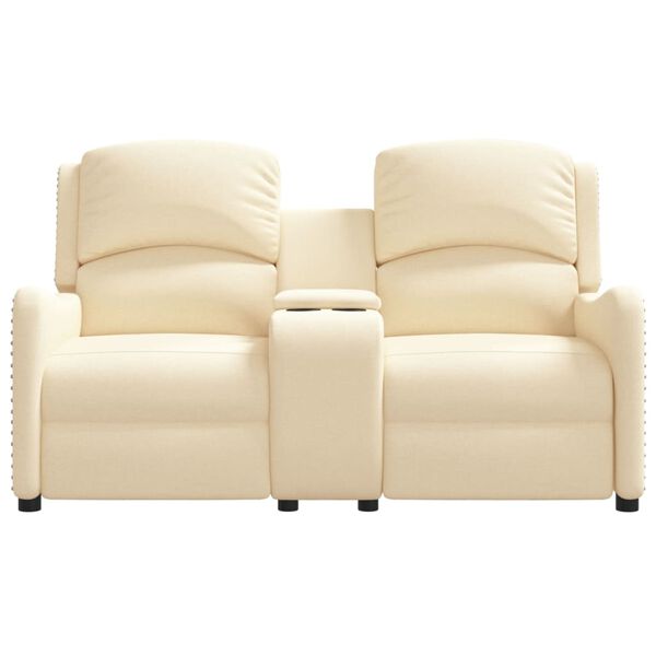 vidaXL 2-местен масажен реклайнер с държачи за чаши, кремав, текстил