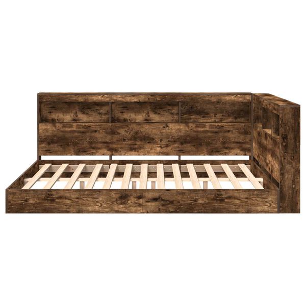 vidaXL Легло с библиотека Опушен дъб 140 x 200 cm Инженерно дърво