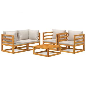 vidaXL Градински комплект със светлосиви възглавници, 5 части, масив