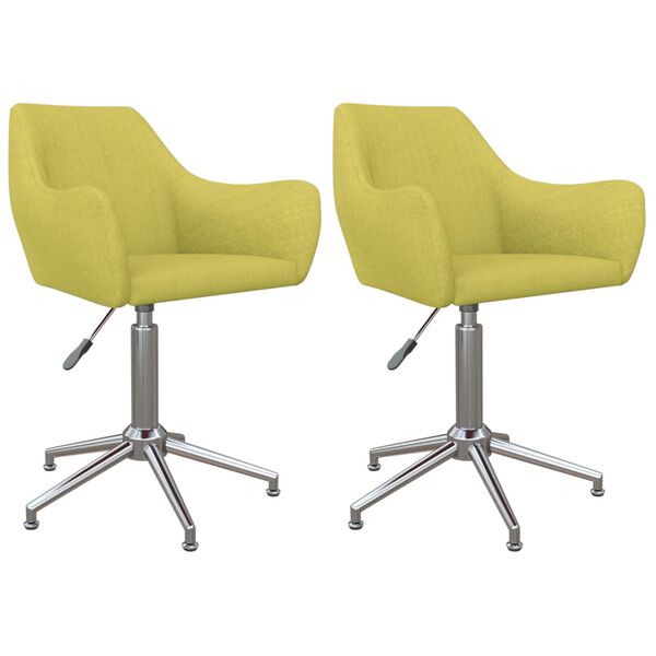 vidaXL Въртящи се трапезни столове, 2 бр, зелени, текстил