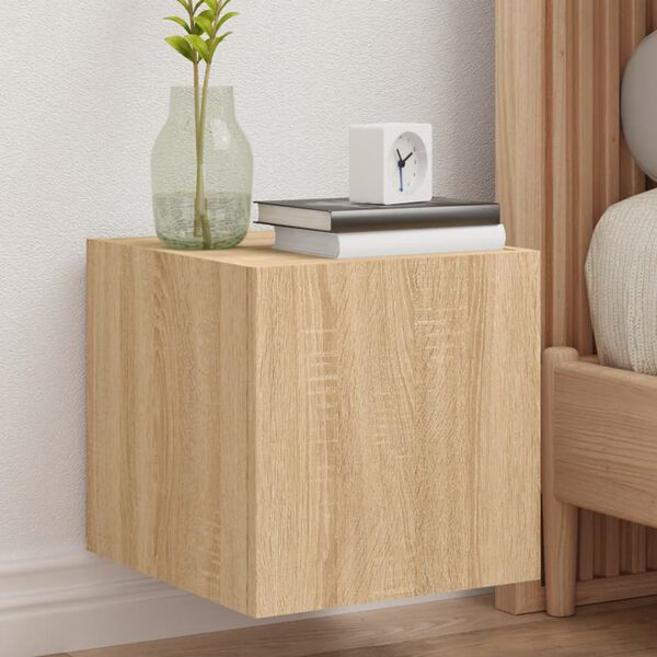 vidaXL Стенен ТВ шкаф с LED осветление, сонома дъб, 30,5x35x30 см