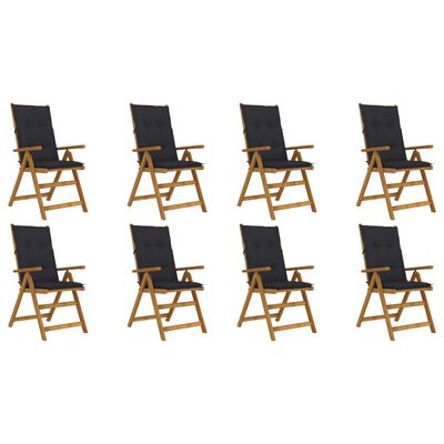 vidaXL Сгъваеми градински столове с възглавници, 8 бр, акация масив