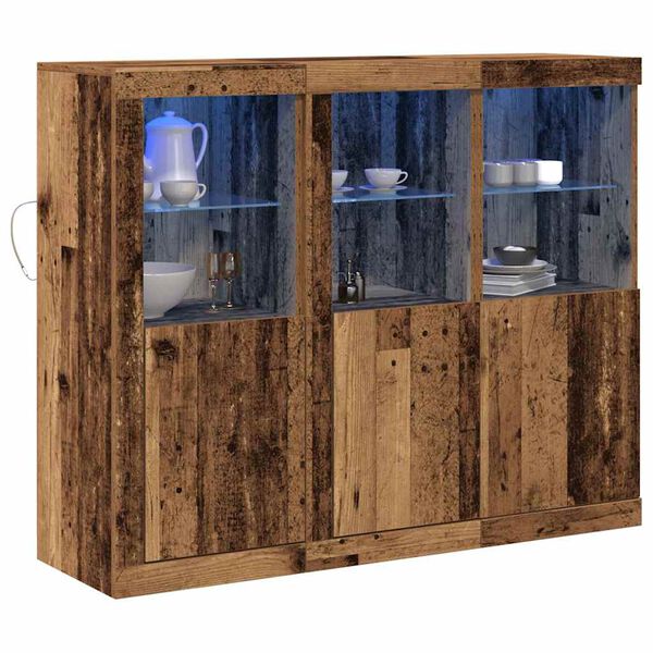 vidaXL LED конзолна маса 3 pcs Старо дърво 123 x 37 x 100 см