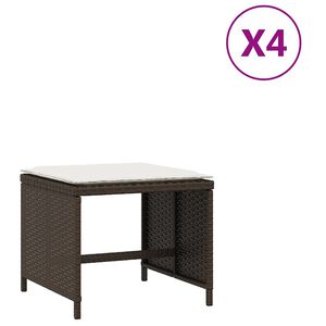 vidaXL Външни табуретки с възглавници 4 бр кафяв 41x41x36 см полиратан