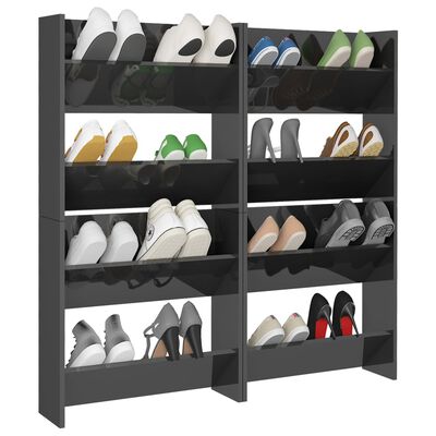 vidaXL Стенни шкафове за обувки, 4 бр, сив гланц, 60x18x60 см, ПДЧ