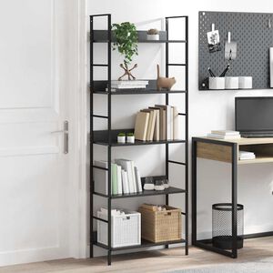 vidaXL Библиотека с 5 рафта, черна, 60x27,6x158,5 см, инженерно дърво