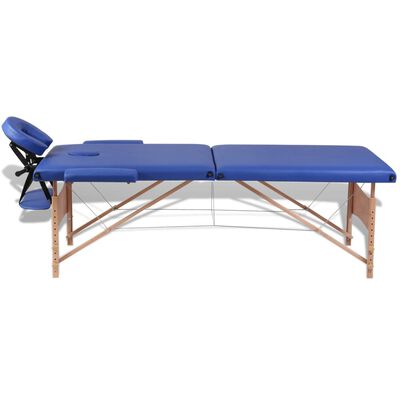 vidaXL Синя сгъваема масажна кушетка 2 зони с дървена рамка