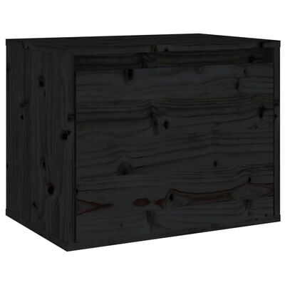 vidaXL Стенен шкаф, черен, 45x30x35 см, бор масив