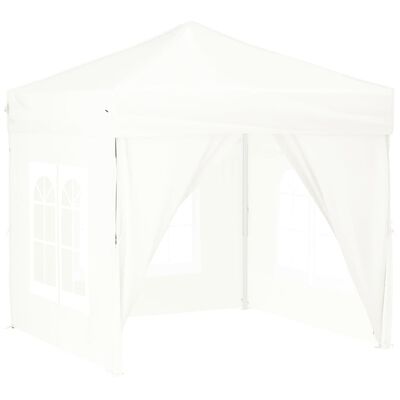 vidaXL Сгъваема парти палатка със странични стени, бяла, 2x2 м