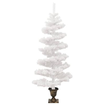 vidaXL Усукана осветена коледна елха със саксия, бяла, 120 см, PVC