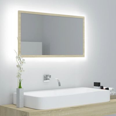vidaXL LED огледало за баня, дъб сонома, 80x8,5x37 см, акрил