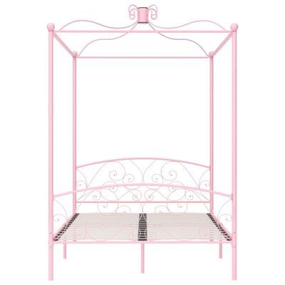vidaXL Рамка за легло с балдахин, розова, метал, 120x200 cм