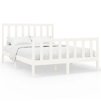 vidaXL Рамка за легло, бяла, бор масив, 150x200 cм, King Size