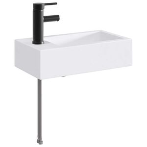 vidaXL Мивка за баня с кран и отвод Матово черно 45,5 x 25,5 x 13 см