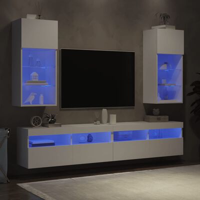 vidaXL ТВ шкафове с LED осветление 2 бр бели 40,5x30x90 см