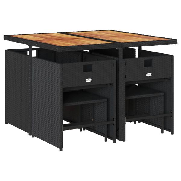 vidaXL Градински трапезен комплект възглавници 9 части черен полиратан