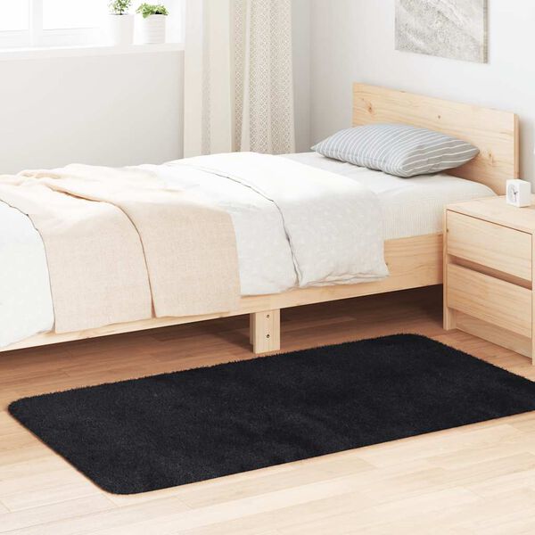 vidaXL Шаги килим с дълъг косъм, NAVARRA, черен, 80x150 см, полиестер