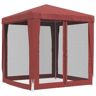 vidaXL Парти палатка с 4 мрежести странични стени червена 2x2 м HDPE