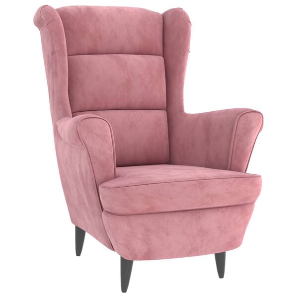 vidaXL Фотьойл Wingback с табуретка, розова, кадифе