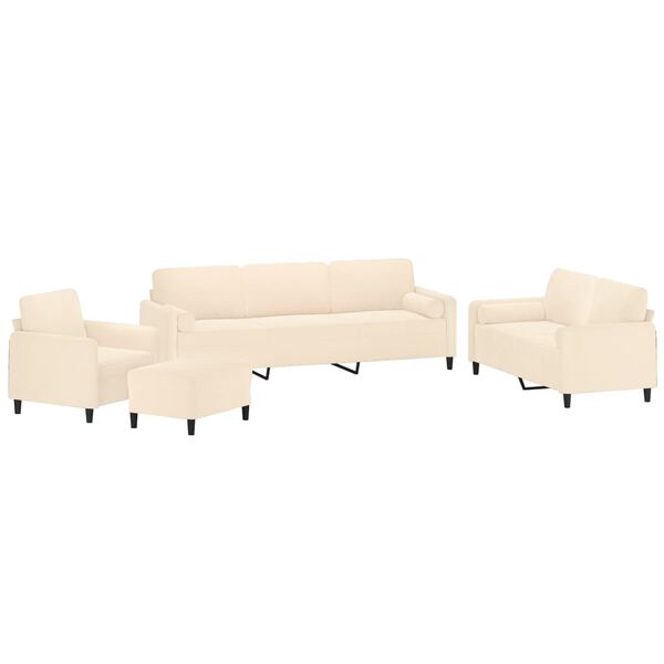 vidaXL Комплект дивани от 4 части с възглавници, кремав, кадифе