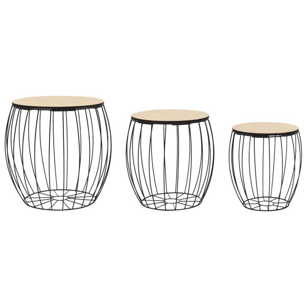 vidaXL Маси за кафе, 3 бр, шперплат топола, желязо