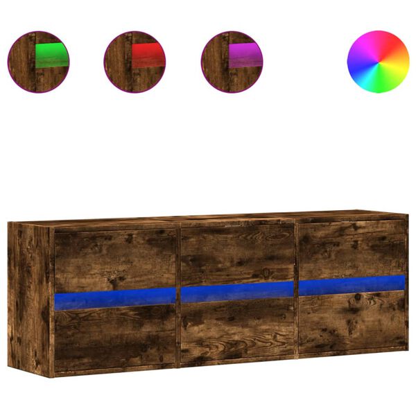 vidaXL Стенен ТВ шкаф с LED осветление, опушен дъб, 130x31x45 см