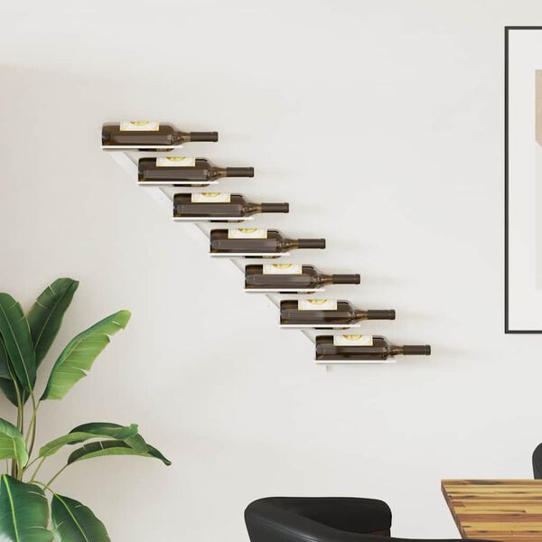 vidaXL Стойка за вино за 7 бутилки, стенен монтаж, бяла, метал