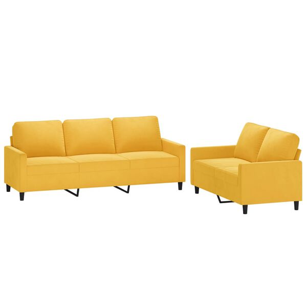 vidaXL Комплект дивани от 2 части с възглавници, жълт, кадифе