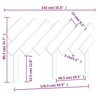 vidaXL Горна табла за легло, 141x3x80,5 см, бор масив
