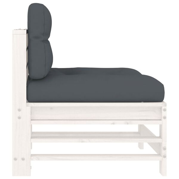 vidaXL Среден диван с възглавници, бял, борово дърво масив