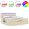vidaXL Османска легло с матрак и LED, кремаво, 180x200 см, плат