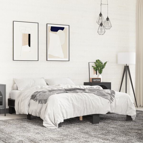 vidaXL Рамка за легло, черна, 150x200 см, инженерно дърво и метал