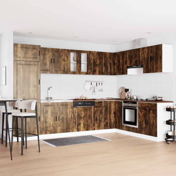 vidaXL Мивка с шкаф със съхранение Porto 2 pcs Кафяво Инженерно дърво