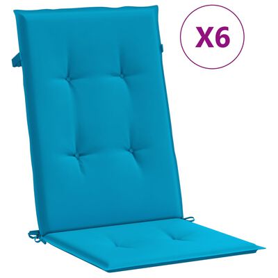 vidaXL Възглавници за столове с облегалки 6 бр сини 120x50x3 см плат