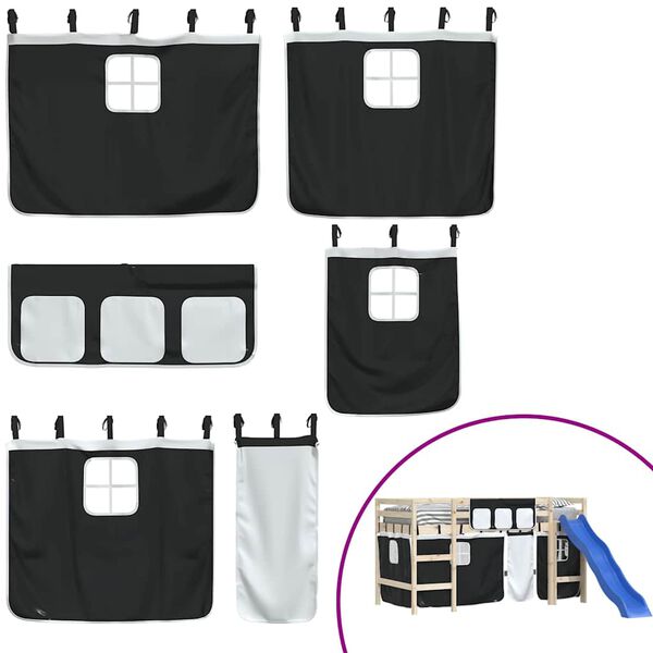 vidaXL Завеси за високо детско легло, бяло и черно, полиестер