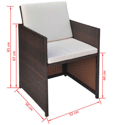 vidaXL Градински столове с възглавници, 2 бр, полиратан, кафяви