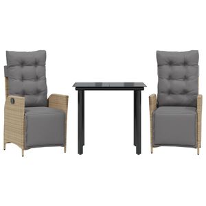 vidaXL Градински комплект с възглавници 3 части бежов микс полиратан