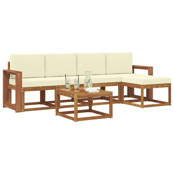 vidaXL Комплект дивани за открито 6 pcs Натурален и Крема