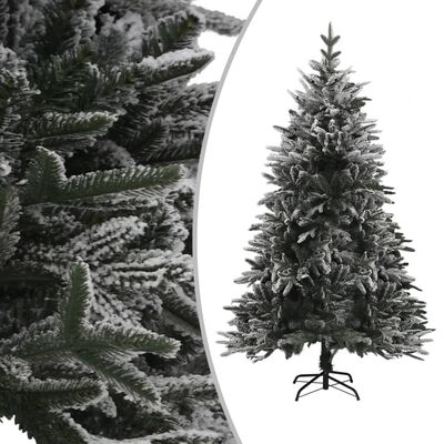 vidaXL Изкуствена осветена коледна елха, заскрежена, 210 см, PVC и PE