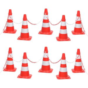 vidaXL Комплект сигнални конуси с 10 м верига, червено и бяло