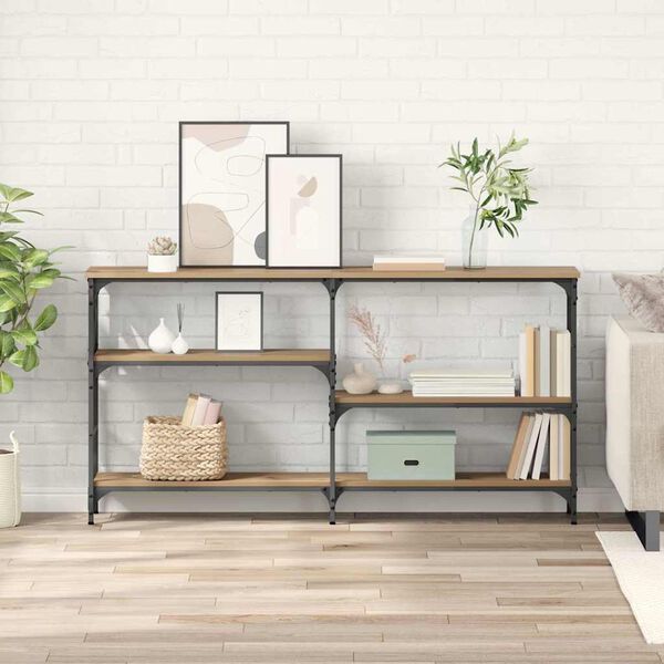 vidaXL Конзолна маса с рафт Дъб 150 x 29 x 76,5 см Инженерно дърво