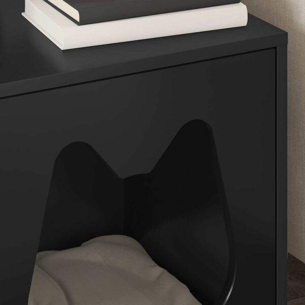 vidaXL Къща за котки Черно 42,5 x 40 x 53,5 см Инженерно дърво