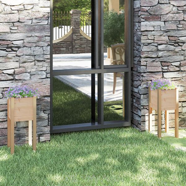 vidaXL Градински сандъци, 2 бр, 31x31x70 см, борово дърво масив